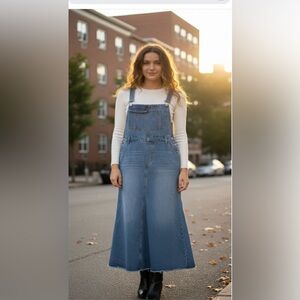 Women's MAXI Denim Jean Overalls Flared Maxi Dress~fun dress• Size 6